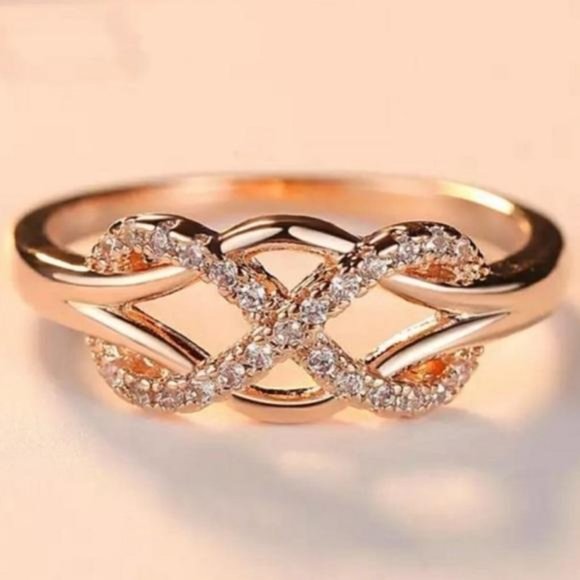 Jewelry - NEW 18K ROSE GOLD DIAMOND INFINITY CROSS KNOT RING